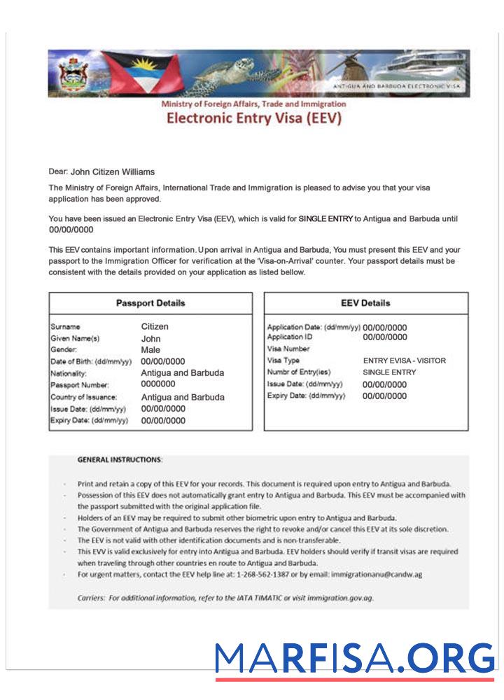 Blank Antigua And Barbuda e visa sample
